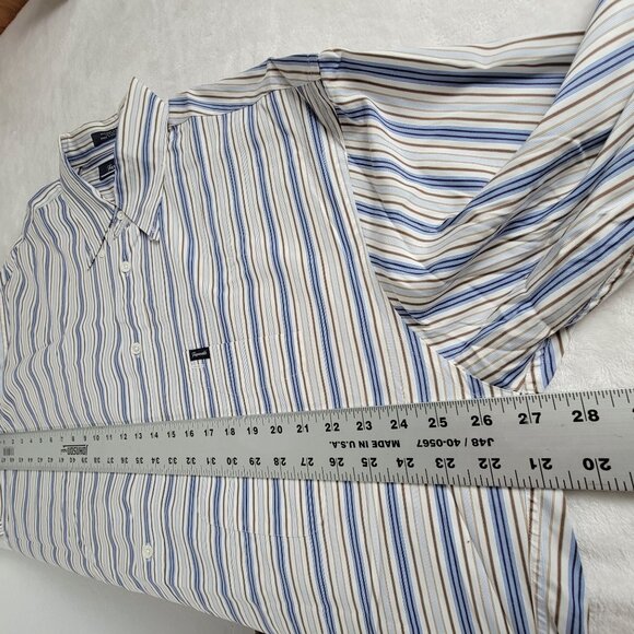 Faconnable Mens Classic Striped Button-Down Long Sleeve Shirt XL White Blue - Picture 5 of 6